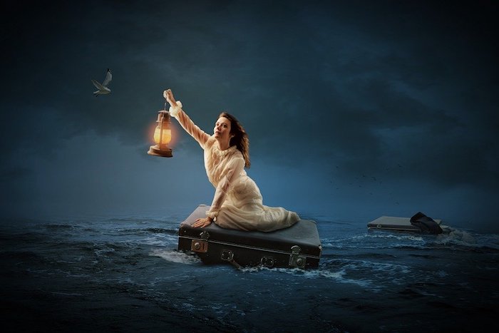 Woman, Human, Water, Sea, Climate, Luggage, Lamp, Light